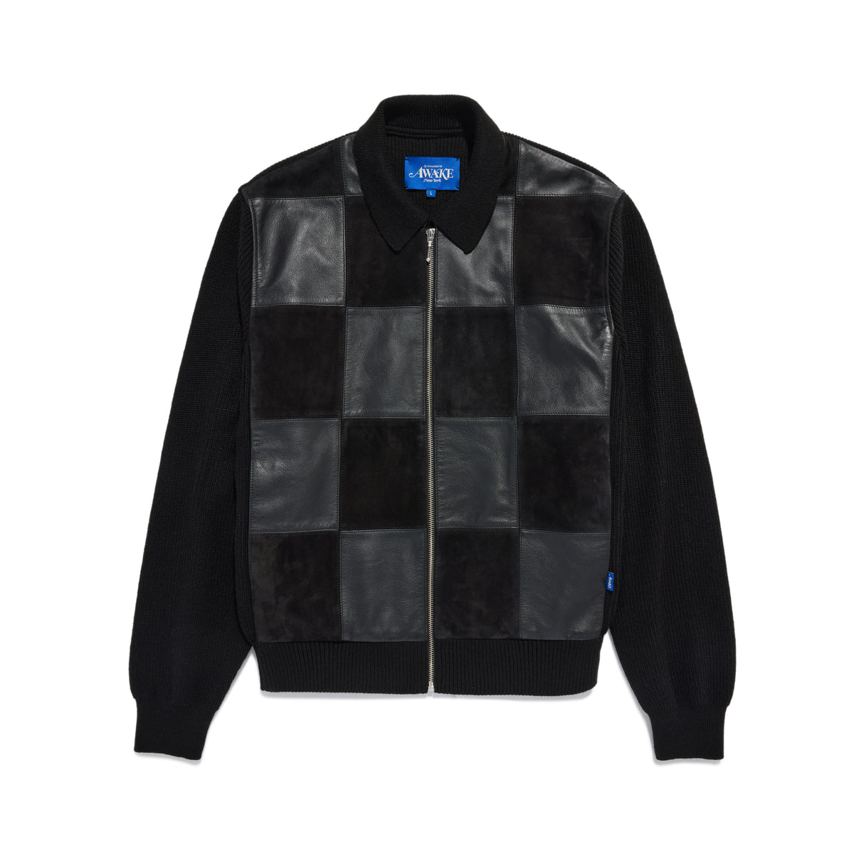 Checkered Leather & Suede Knit Zip Jacket – Awake NY