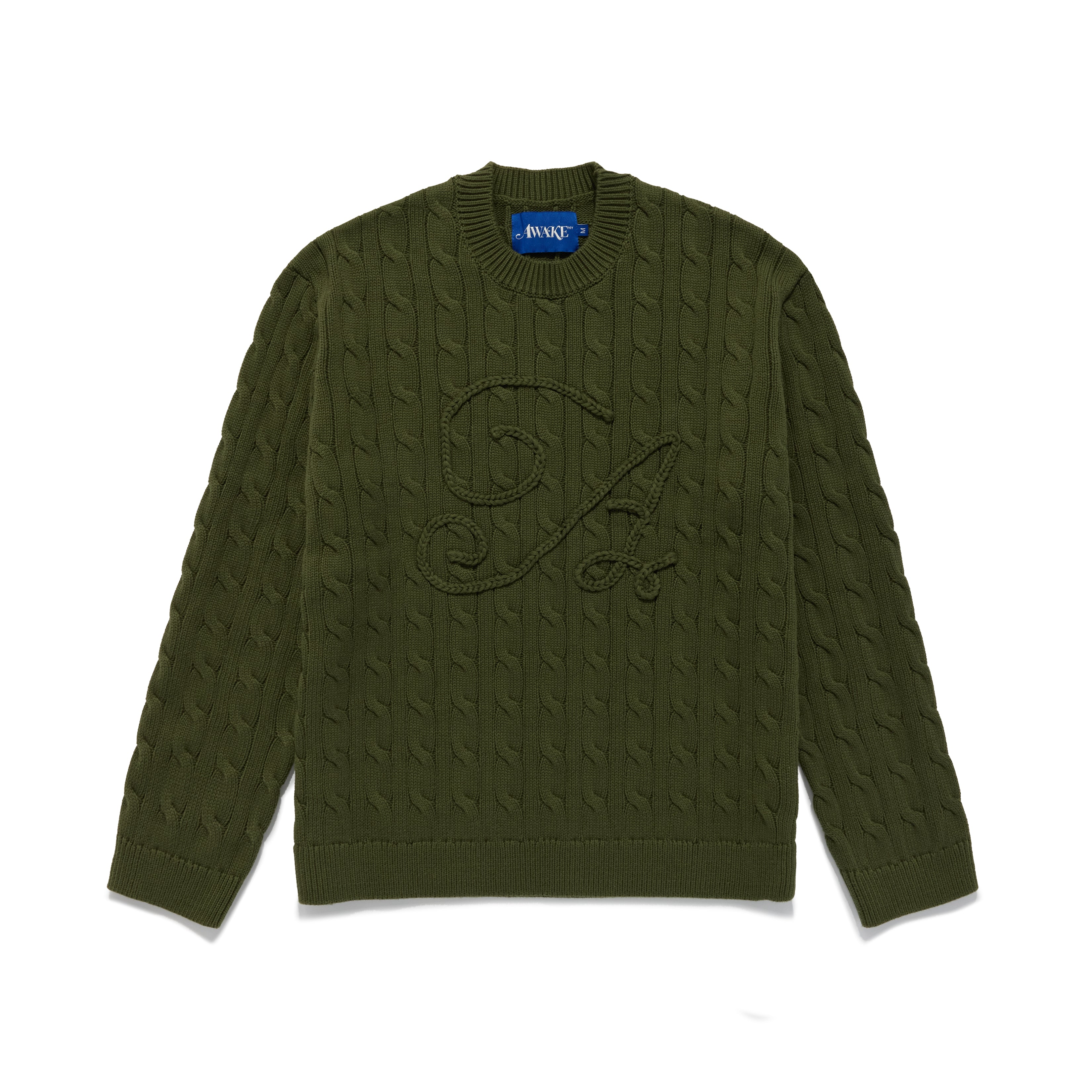 Applique "A" Cable Crewneck Sweater