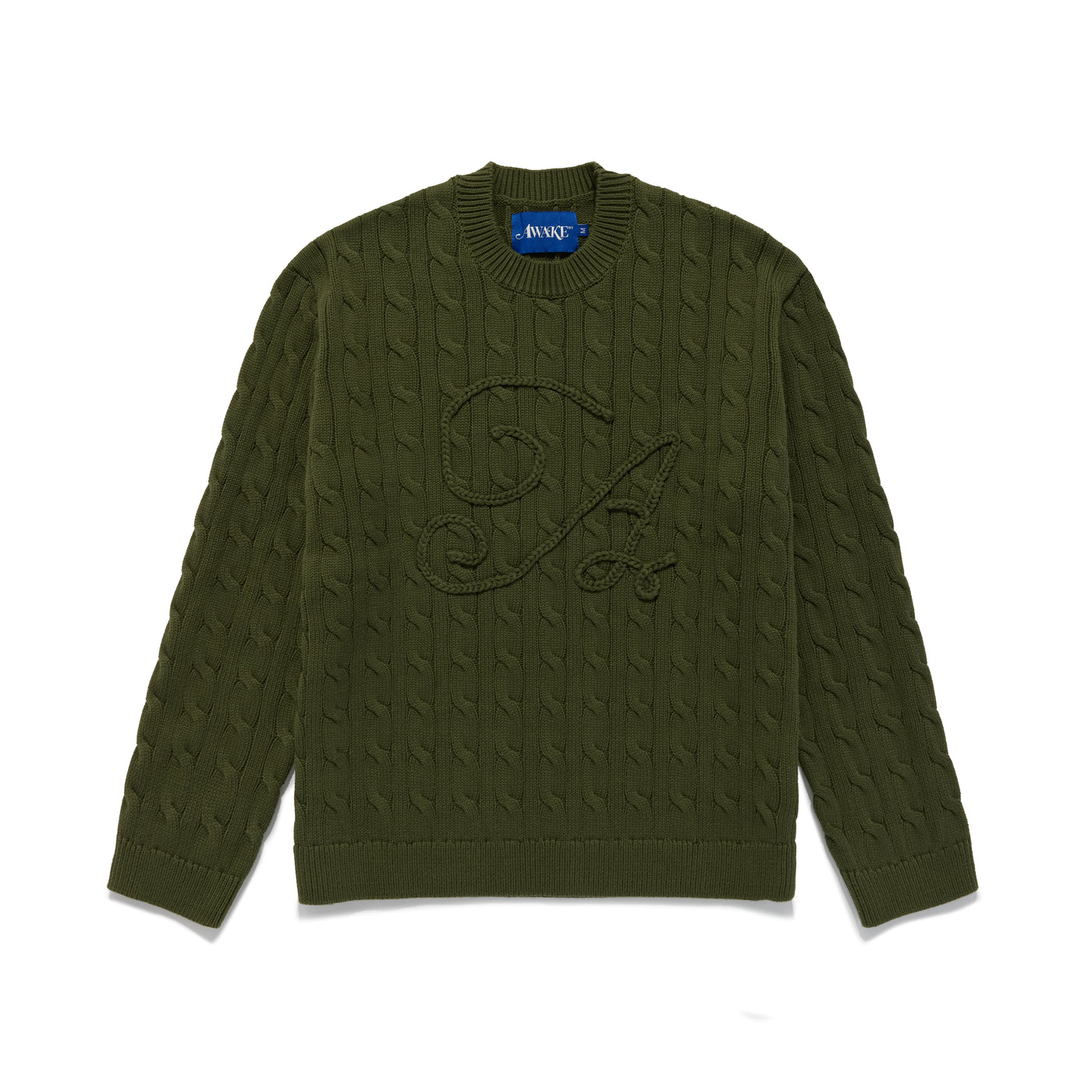 Applique "A" Cable Crewneck Sweater