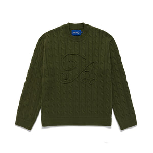 Applique "A" Cable Crewneck Sweater